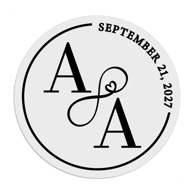 Adesivi trasparenti per matrimoni con lamina d'oro, sigilli personalizzati per buste con monogramma e simbolo dell'infinito per bomboniere, etichette adesive per bicchieri Clear/Black Ink