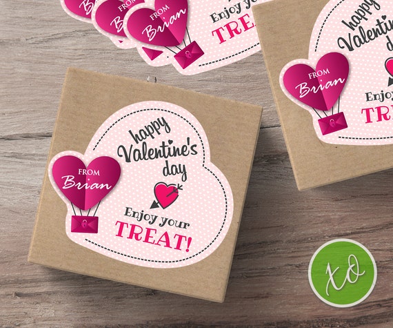 Valentine Favors, Kids Valentine Stickers, Treat Box Gift Stickers, School Valentine  Stickers for Kids to Exchange, Pink Heart Favor Sticker 