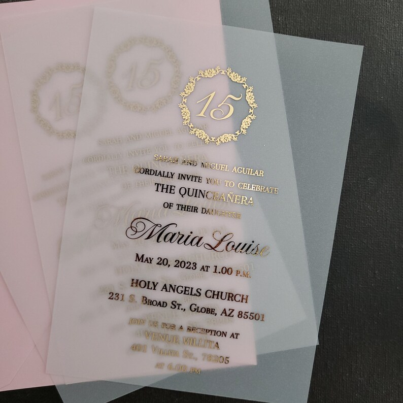 Gold Foil 15th Birthday Vellum Quinceanera Invitations Elegant Etsy