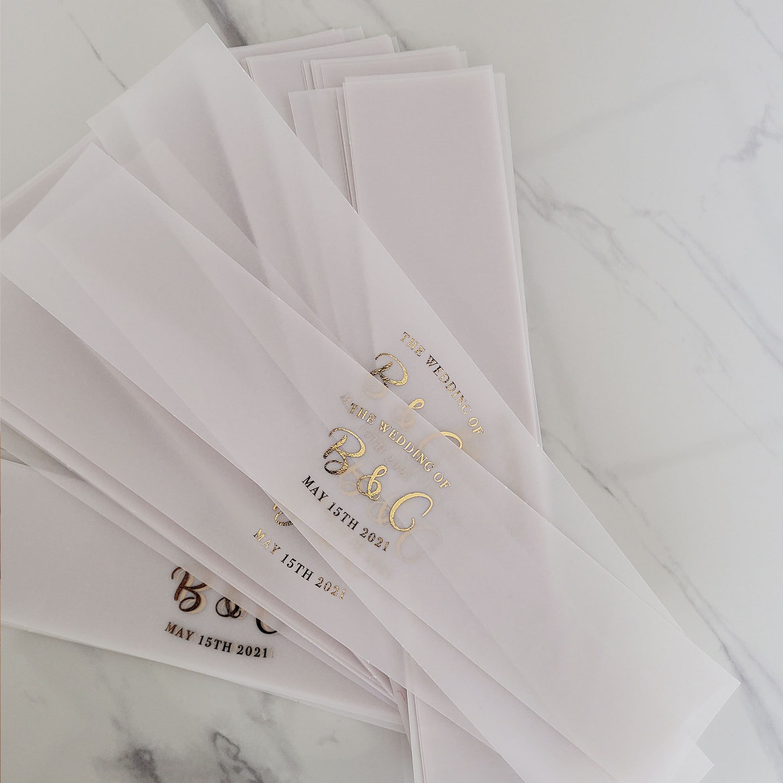 Gold Foiled Vellum Wedding Belly Band Personalized Wedding Etsy