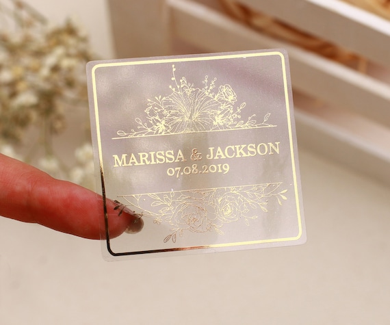 Clear Wedding Favor Stickers Custom Clear and White Stickers Bridal Party Rose Gold Gold Foil Wedding Favors Transparent Label Stickers