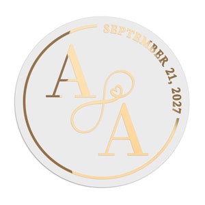 Adesivi trasparenti per matrimoni con lamina d'oro, sigilli personalizzati per buste con monogramma e simbolo dell'infinito per bomboniere, etichette adesive per bicchieri immagine 13