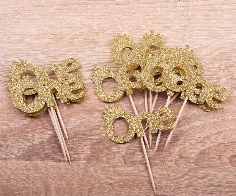 One Cupcake Toppers. Boy First Birthday Gold Cupcake Toppers. Etsy