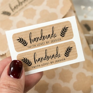 Hecho a mano con pegatinas de amor, Pegatinas de etiquetas para pequeñas empresas, Pegatinas de embalaje, Pegatinas Kraft personalizadas para pequeñas empresas, Idea de etiquetado