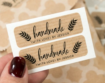 50 Personalized Kraft Handmade With Love Stickers: Small Business Labels - Bulk Sheets