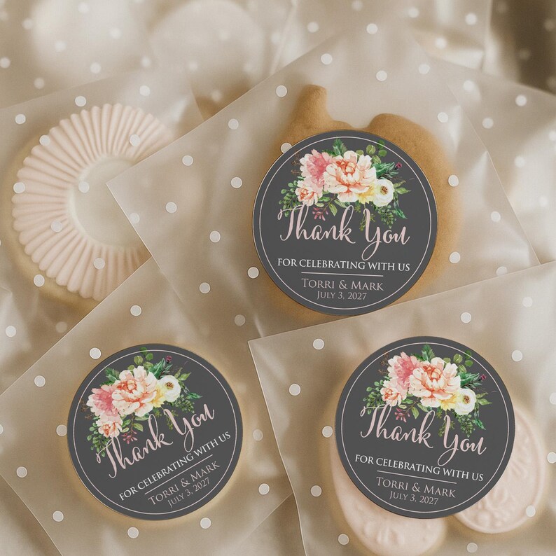 Hochzeitsbevorzugungs-Aufkleber, personalisierte Blumen-Dankeschön-Etiketten für Geschenke und Verpackung, Brautduschenbevorzugung Bild 1