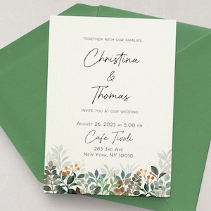 Floral Wedding Invitation Suite: Green Garden Wedding Set