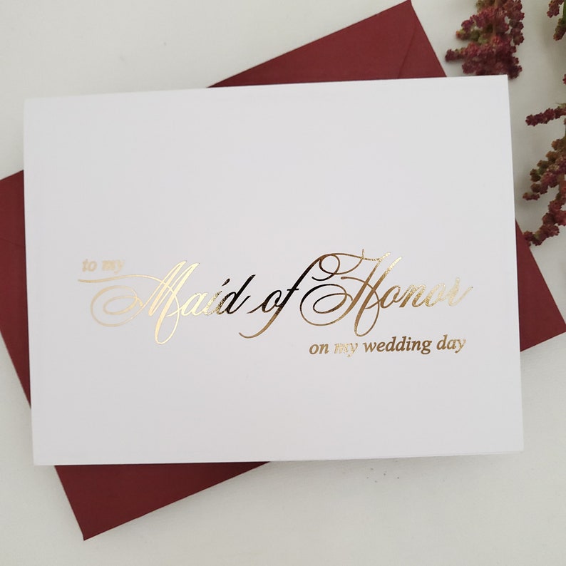 Gold Foiled To My Maid Of Honor on my Wedding Day Card Maid Of Honour Thank You Card To My Maid Of Honor Fold Card Card for Maid of Honor zdjęcie 2