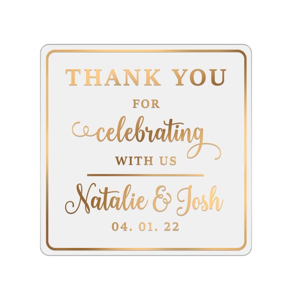  Gold Foil Wedding Stickers Real Gold Foil Wedding Favor Labels  Custom Thank you Stickers Wedding Favors Transparent Gold Stickers :  Handmade Products