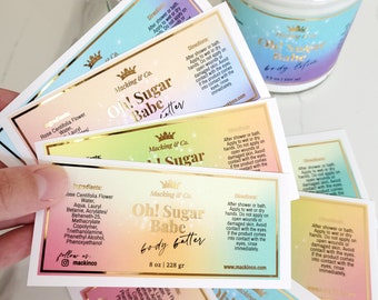 Custom Gold Foil Label Stickers: Rainbow Gradient, Waterproof Vinyl