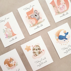 Tarjetas De Hitos De Bebés, Unisex Cute Baby Woodland Animals Milestone Cards, Regalo De Baby Shower, Tarjetas De Regalo De Nuevos Hitos Del Bebé, Recuerdo De Bebé