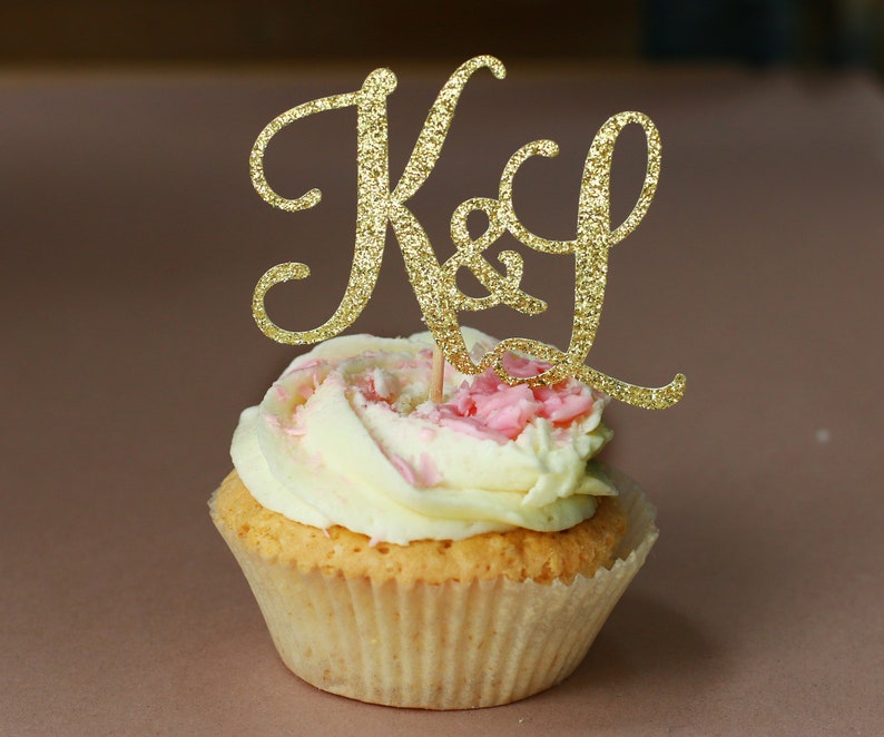 Wedding Initial Cupcake Topper in Gold with Elegant Script Two Etsy