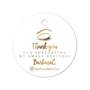 Round Personalized Thank you for Supporting my Small Business Tag with Social Media Contact, Gold Foiled Custom Tags, Business Tags