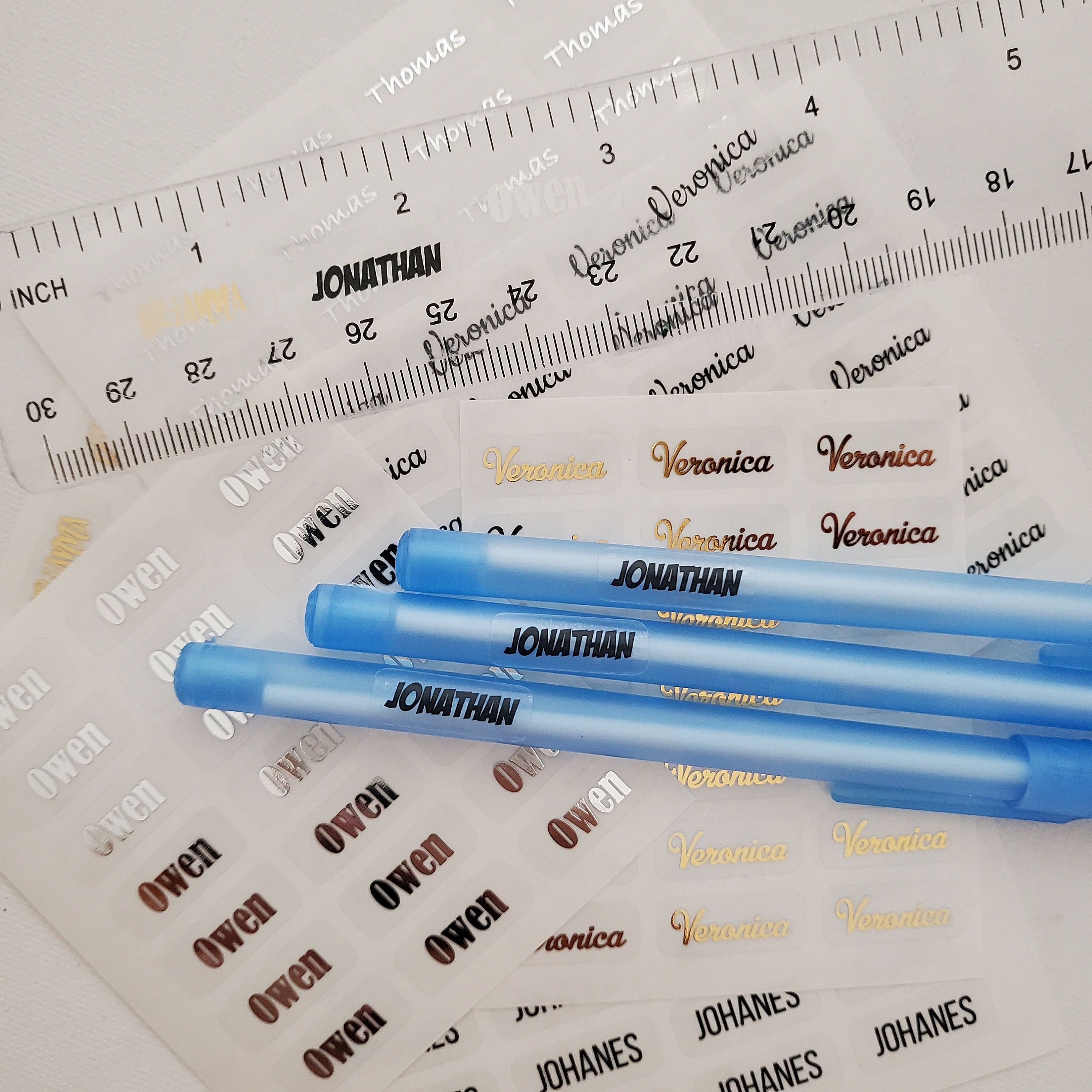 Mini Gold Foiled Clear Transparent Kids Name Labels for School Supplies, Small School Labels, Children Stickers, Daycare, Camp Name Labeling