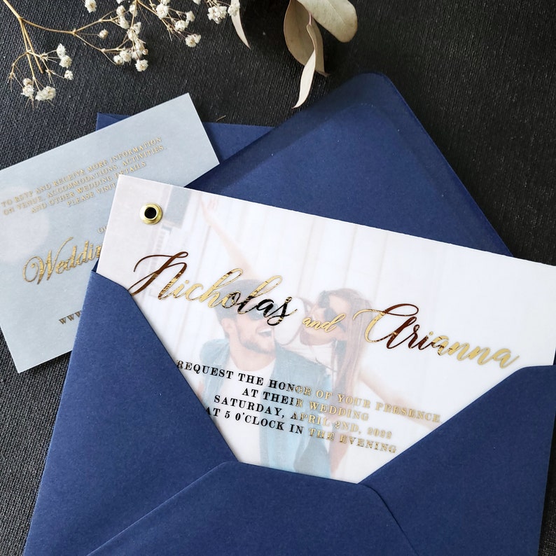 Elegant Vellum Wedding Invitations With Gold Foil and Picture Etsy