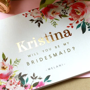 Real Gold Foil Bridesmaid Proposal Card: Pink & Gold Bridal Party