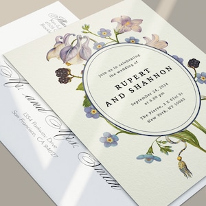 Inviti per matrimonio botanici Boho Chic, inviti per matrimonio vintage con fiori di campo lilla, inviti personalizzati con biglietti RSVP e buste