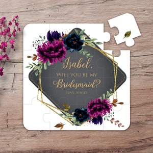 Flower Girl Proposal, Personalized Flower Girl Gift, Will you be my Flower Girl Puzzle, Gold, Purple, Junior Bridesmaid Proposal Cards