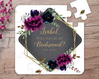 Flower Girl Proposal, Personalized Flower Girl Gift, Will you be my Flower Girl Puzzle, Gold, Purple, Junior Bridesmaid Proposal Cards