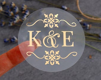 Pegatinas con monograma de lámina transparente - Etiquetas personalizadas para recuerdos de boda