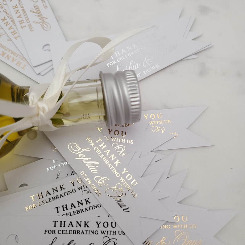 Custom Wedding Favor Gold Foiled Thank you for celebrating with us Tags, Personalized Gift Bags Hang Tags, Wedding Thank you Tags, Gift Tag image 9