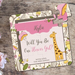 Bloemenmeisje kaart puzzel bloem meisje cadeau uitnodiging giraffe puzzel bruiloft uitnodiging zal je mijn bloem meisje puzzel