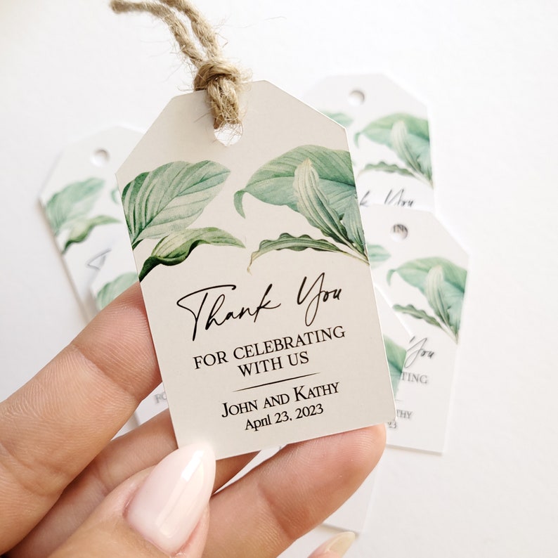 Greenery Elegant Thank you Wedding Favor Tags, Personalized Wedding Gift Tags, Rustic Wedding Tags, Botanical Thank You Favour Hang Tags image 2