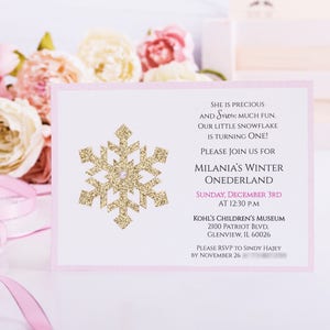 Winter Onederland Invitation, First Birthday, Onederland Birthday, Wonderland Birthday Card, 1st Birthday, Pink and Gold Birthday Invitation