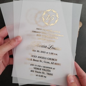 Gold Foil 15th Birthday Vellum Quinceanera Invitations Elegant Girl Birthday Invite Mis Quince Invites Gold Invitations Quince 15 Anos