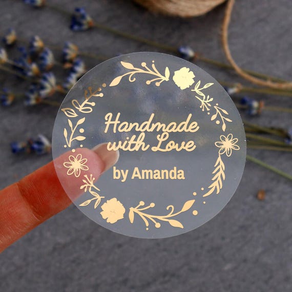 Custom Foiled Handmade With Love Label Stickers with Floral Frame