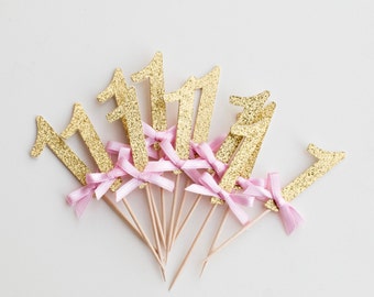 One Cupcake Toppers, Number Cupcake toppers, First Birthday Pink and Gold Party Decorations. Gold One Picks. Winter ONEderland  - 12PC