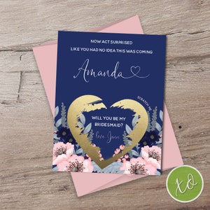Nu Act Surprised bruidsmeisjeskaart bruidsmeisje voorstel marineblauwe kraskaart Will You Be My Bridesmaid Ask bruidsmeisje bruidsmeisje
