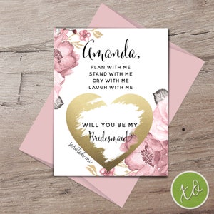 Wil je mijn bruidsmeisjeskaart zijn Plan met mij Stand with me Blush roze bruidsmeisje voorstelkaart Kraskaart Vraag bruidsmeisjekaart