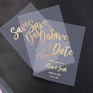 Save the Date, Save the Date-kaarten met enveloppen, goudfolie Save the Date voor bruiloften, perkamenten Save the Date-kaarten voor bruiloften, roos