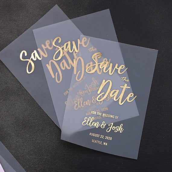 Save the Date, Save the Date Cards with Envelopes, Gold Foiled Save the  Dates for Weddings, Vellum Save the Dates Cards for weddings, Rose