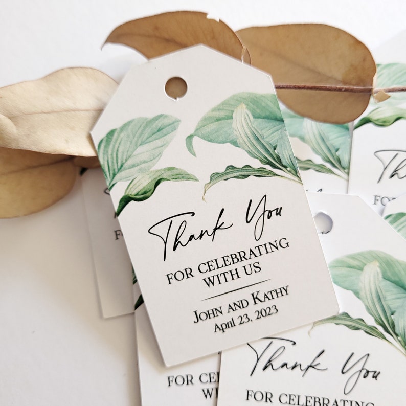 Greenery Elegant Thank you Wedding Favor Tags, Personalized Wedding Gift Tags, Rustic Wedding Tags, Botanical Thank You Favour Hang Tags image 1
