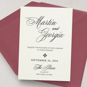 Ensemble d'invitations de mariage classique - Invitations de mariage calligraphiées élégantes, cartes RSVP, enveloppes, cartes de visite, cachets de cire, vestes en vélin