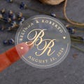 Personalized Clear Wedding Stickers for favors Gift Stickers Gold Foil Monogram Envelope Seals, Transparent Stickers for Cups, Bags, Glasses product logo
