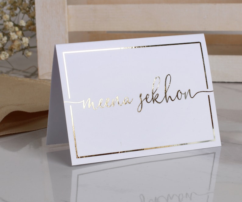 Personalized Wedding Name Cards Escort cards Elegant Custom Tent Cards Place Cards Real Gold Foil Table Cards Wedding Name Table Cards