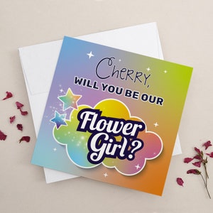 Carte de proposition Magical Flower Girl Custom Serez-vous notre carte-cadeau Flower Girl À ma carte Flower Girl Rainbow Sparkles Carte Petal Princess