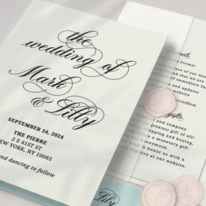 Calligraphy Wedding Invitations Set: Custom Suite with Wax Seal