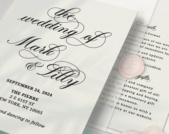 Wedding Invitations Set, Calligraphy Invitations for Wedding with RSVP, Custom Wedding Suite with Wax Seal, Elegant Wedding Invitations