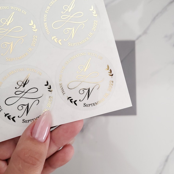  Clear Wedding Favor Stickers, Transparent Label Stickers, Gold  Foil Wedding Favors, Bridal Party, Custom Clear and White Stickers, Rose  Gold (D) : Office Products