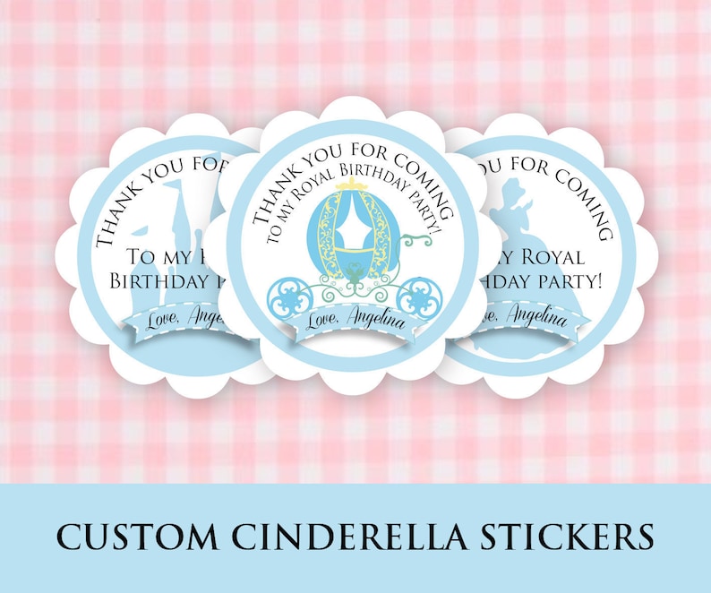 CINDERELLA BIRTHDAY PERSONALIZED PARTY STICKERS FAVORS LABELS VARIOUS SIZES