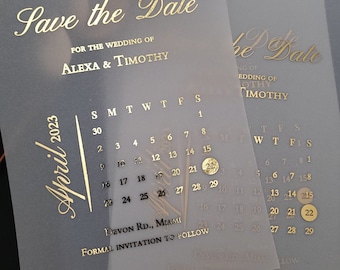 Calendrier "Retenez ces dates" en aluminium doré Cartes "retenez cette date" pour mariage en vélin Faire-parts "retenez notre date" personnalisés en or rose givré