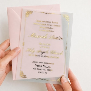 Vellum Quinceanera Invitations, Gold Foil XV Invitation, Personalized Sweet 15 Invite, Custom Quince invitations, Luxury Frame & Ornaments