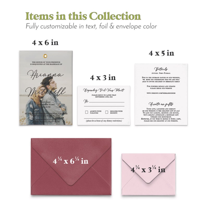 Wedding Vellum Invitation Suite Gold Foil RSVP Detail Card Etsy