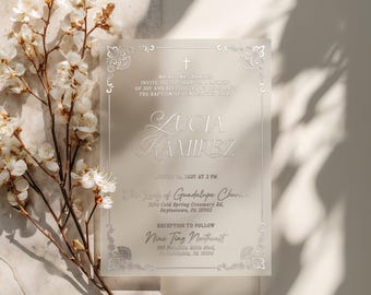 Luxury Gold Foil Vellum Baptism Invite, Personalized Baptism Card for Boy or Girl, Clear Custom Foiled Invitation
