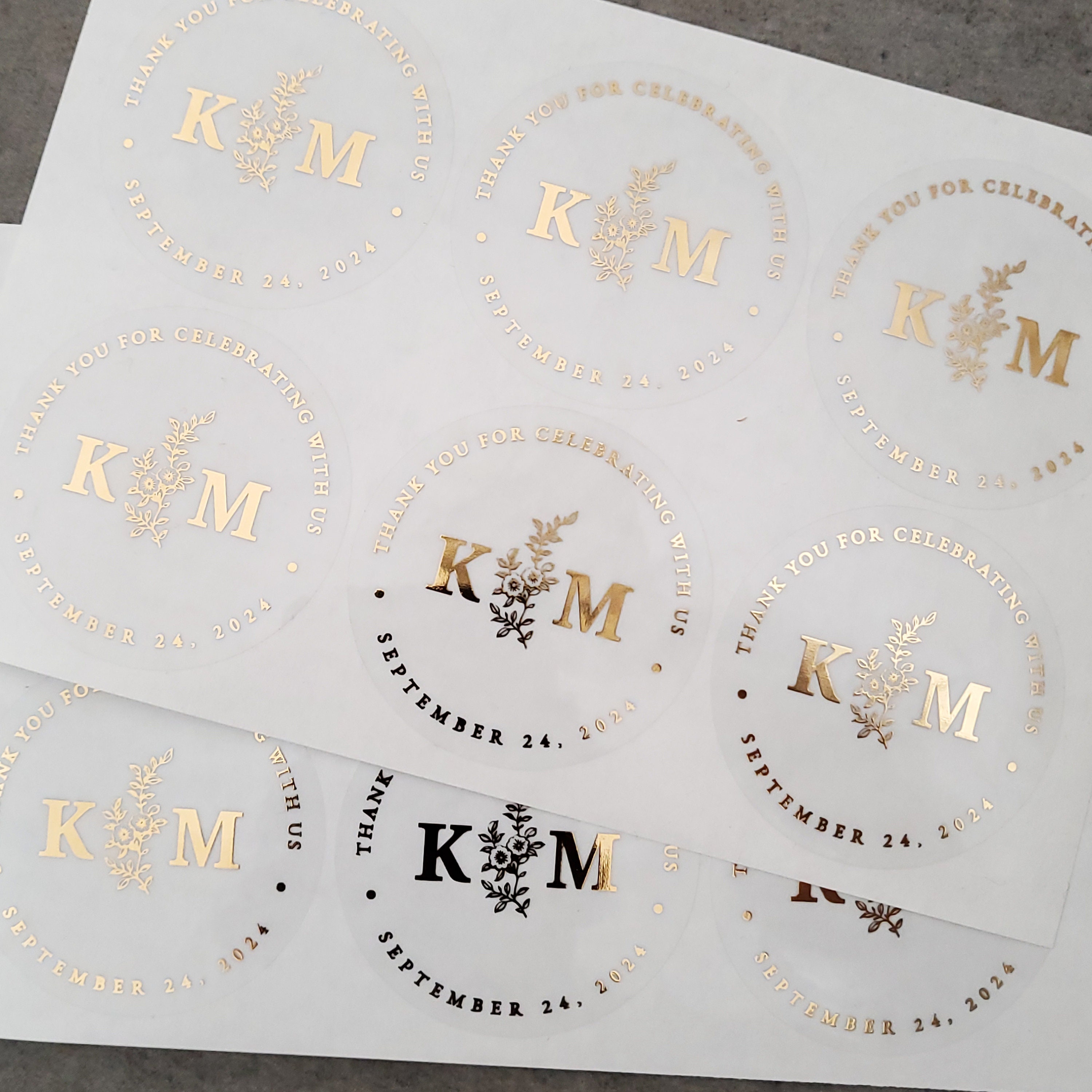  Initials Wedding Sticker with Gold Foil on Clear Transparent Wedding  Invitation Seals (#274-CF) : Handmade Products