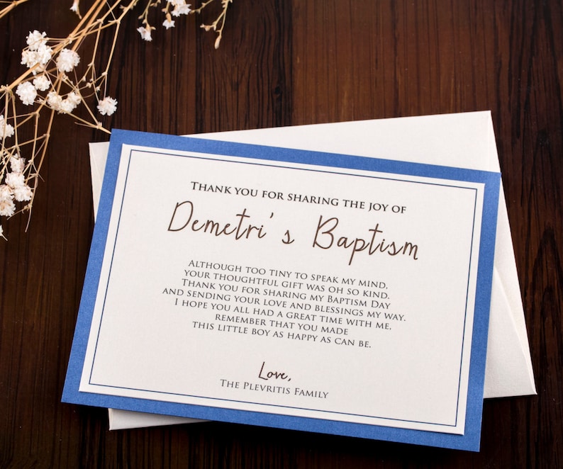 Baptism Thank You Cards Note Christening Gift Cards Custom Etsy